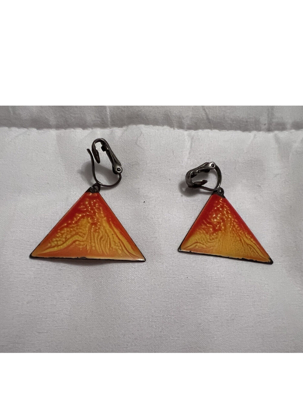 1970’s Dangle orange yellow triangle Clip-On Earrings vintage jewelry festival